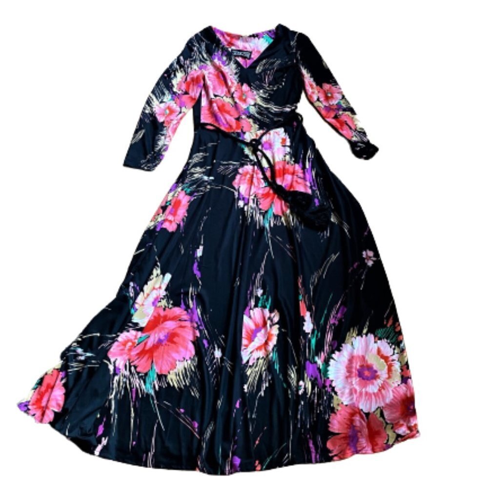 Vintage 70s A line maxi floral dress wi rope belt - Picture 8 of 15